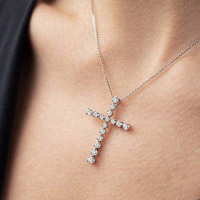 Хрестик у білому золоті з діамантами пб0386nl №4