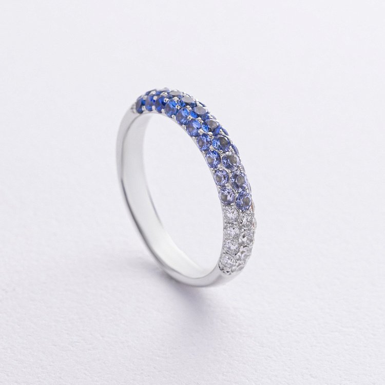 Золота каблучка з діамантами і сапфірами кб0565mi від ювелірного магазину Онікс