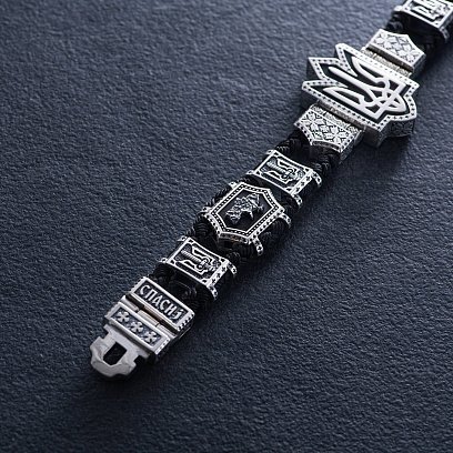 Мужской серебряный браслет "Герб України - Тризуб. Україна понад усе" с эбеном 1080 №6