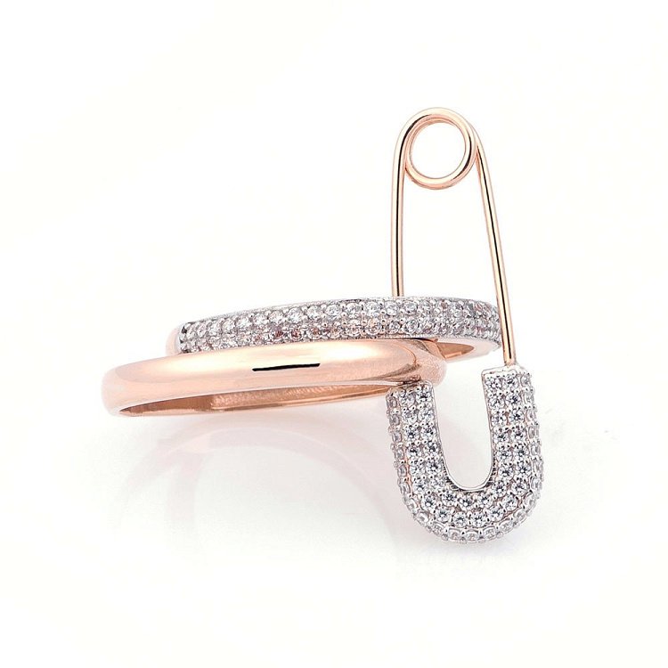 Золотое кольцо "Булавка" (фианиты) к05314 - 1 Золотое кольцо "Булавка" (фианиты) к05314 от ювелирного магазина Оникс - 1