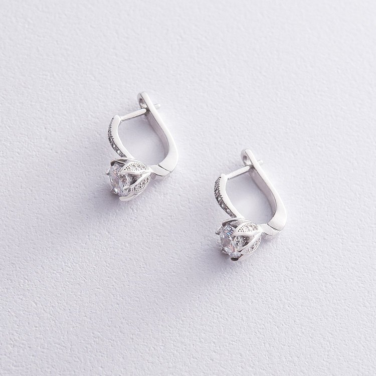 Серебряные серьги "Цветочки" (фианит) 122601 от ювелирного магазина Оникс - 2