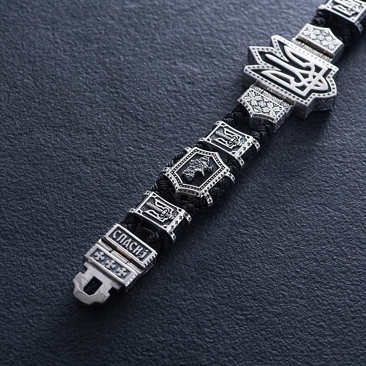 Мужской серебряный браслет "Герб України - Тризуб. Україна понад усе" с эбеном 1080 от ювелирного магазина Оникс - 5