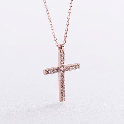 Золотое колье с крестиком (черные и белые фианиты) кол00807 №3