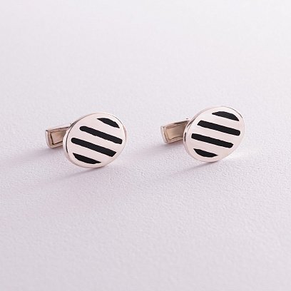 Серебряные запонки с эмалью 25002