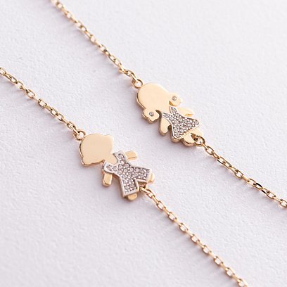 Золоте кольє "Мама, хлопчик і дівчинка" (фіаніт) кол01008 №3