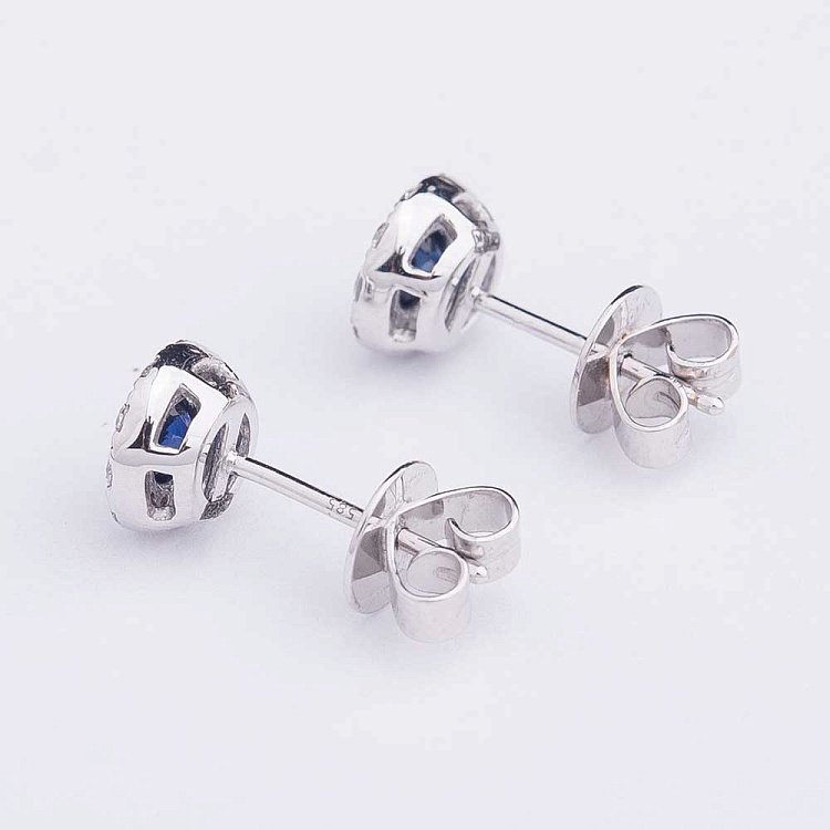 Золотые серьги-пусеты с синими сапфирами и бриллиантами с180 от ювелирного магазина Оникс - 2