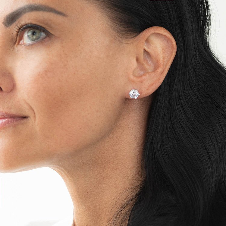 Золотые серьги-гвоздики с фианитами 8 мм с03535 от ювелирного магазина Оникс - 5