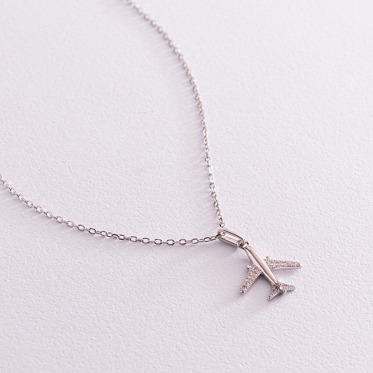 Серебряное колье "Самолет" с фианитами 181189 от ювелирного магазина Оникс