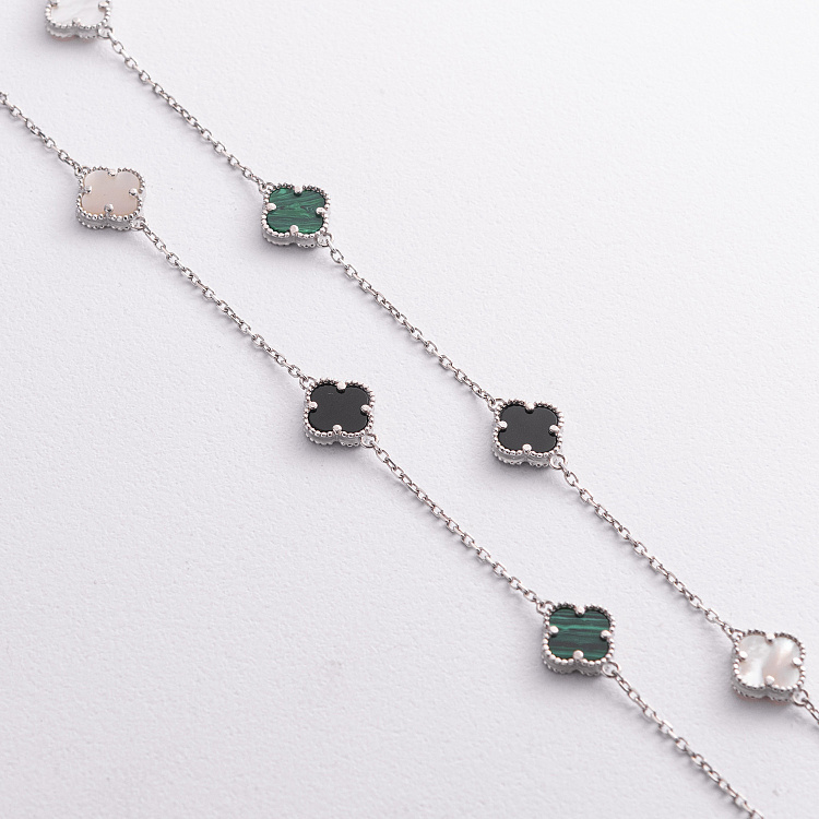 Серебряное колье "Клевер" (оникс, малахит, перламутр) 181337 от ювелирного магазина Оникс - 1