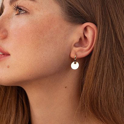 Серьги - кольца "Монетки" в желтом золоте с09037 №2