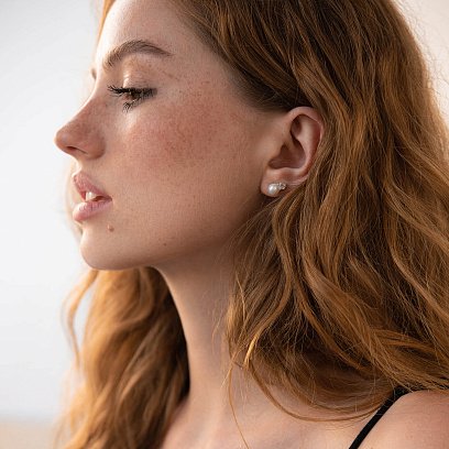 Срібні сережки - пусети з перлами і фіанітами 123234 №5