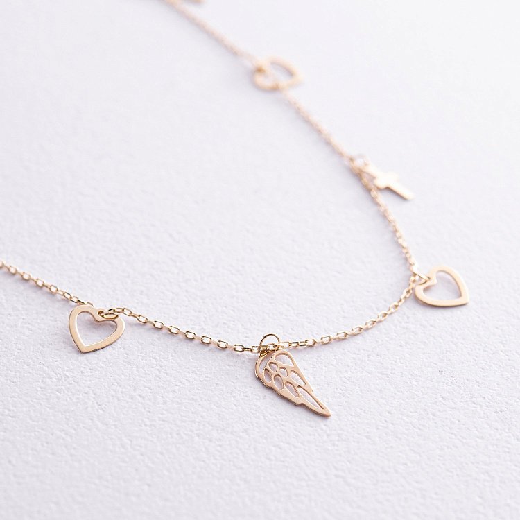 Браслет "Сердечки и крестики" на ногу (желтое золото) б05124 от ювелирного магазина Оникс - 3