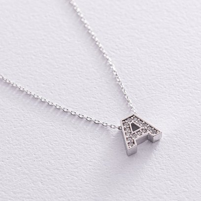 Колье с буквой "А" в белом золоте (фианиты) кол01329А
