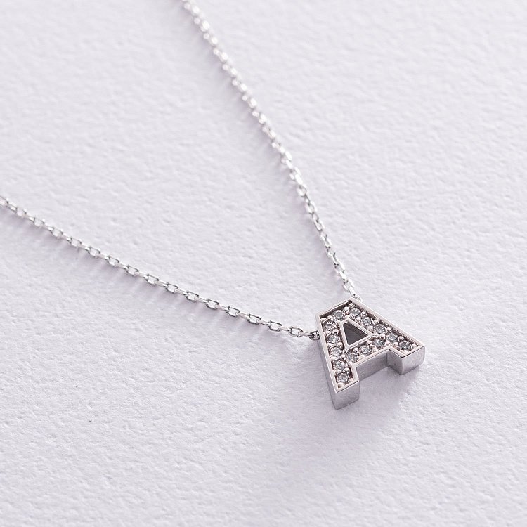Колье с буквой "А" в белом золоте (фианиты) кол01329А от ювелирного магазина Оникс