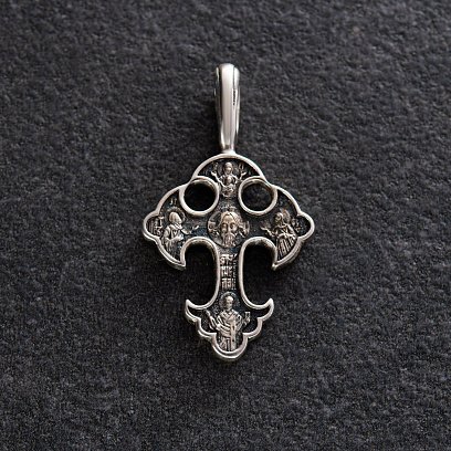 Серебряный крест "Спас Нерукотворный. Прп. Петр и Феврония Муромские. Свт. Николай Мирликийский" 131382