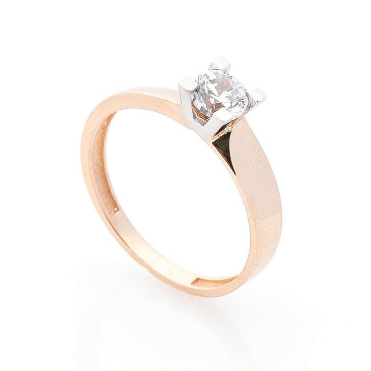 Золотое помолвочное кольцо с фианитом к05427 от ювелирного магазина Оникс