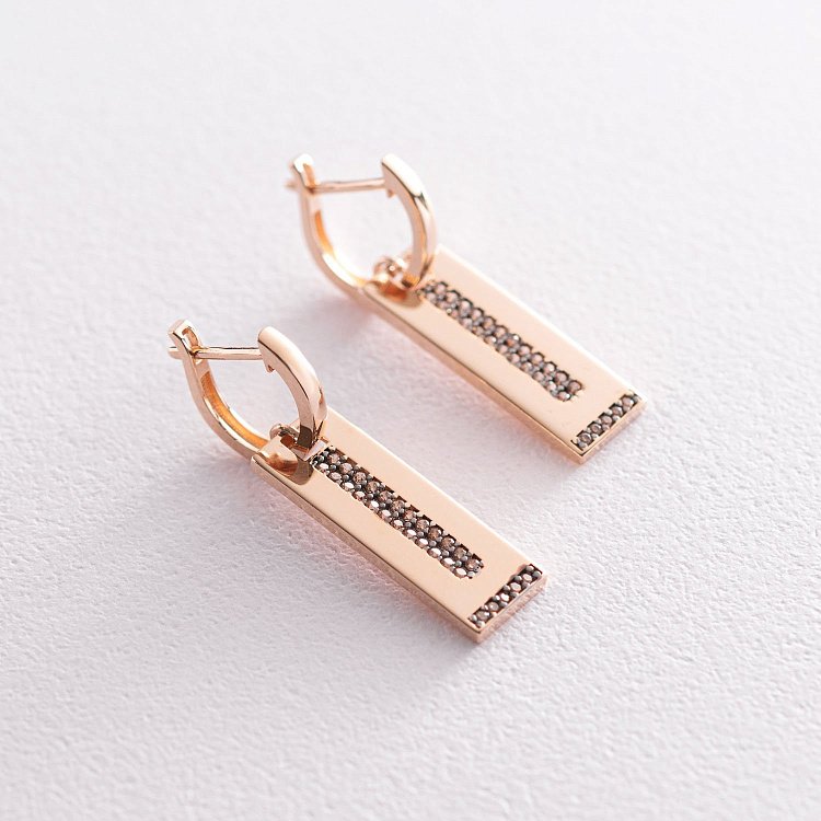 Сережки в червоному золоті з фіанітами с07163 від ювелірного магазину Онікс