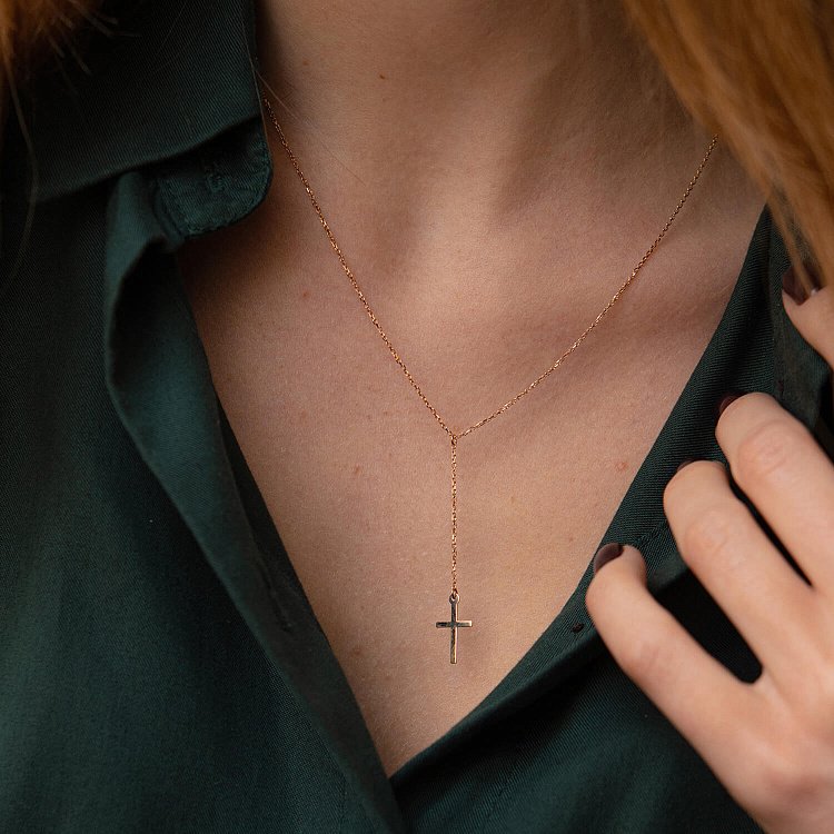 Золотое колье - галстук с крестиком 860463 от ювелирного магазина Оникс - 7