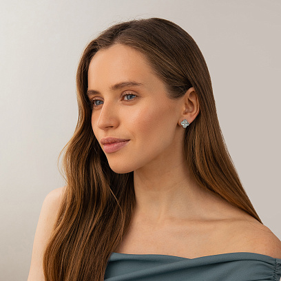 Сережки "Конюшина" в білому золоті с08990 №4
