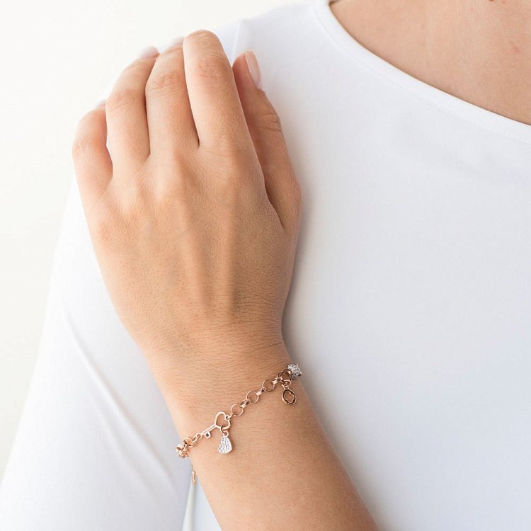 Золотой браслет "Сердечко и ключик" с фианитами б03312 от ювелирного магазина Оникс - 4