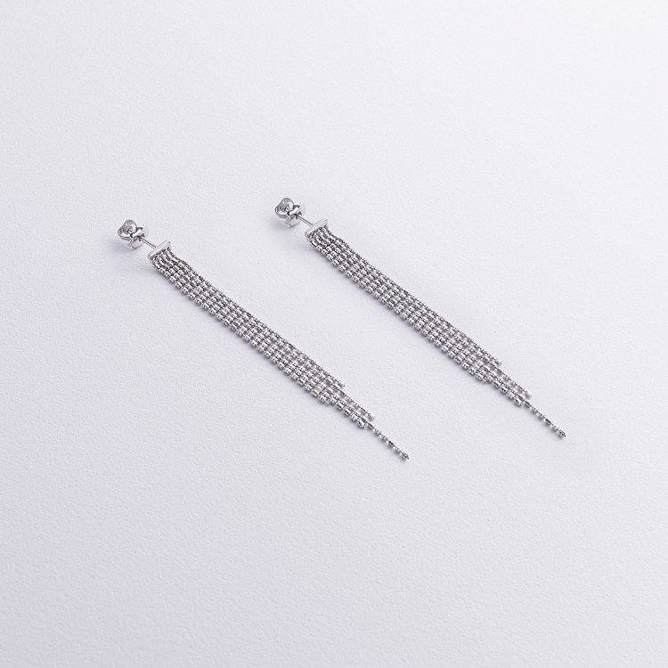 Серебряные серьги - пусеты с цепочками 902-01595 от ювелирного магазина Оникс - 4