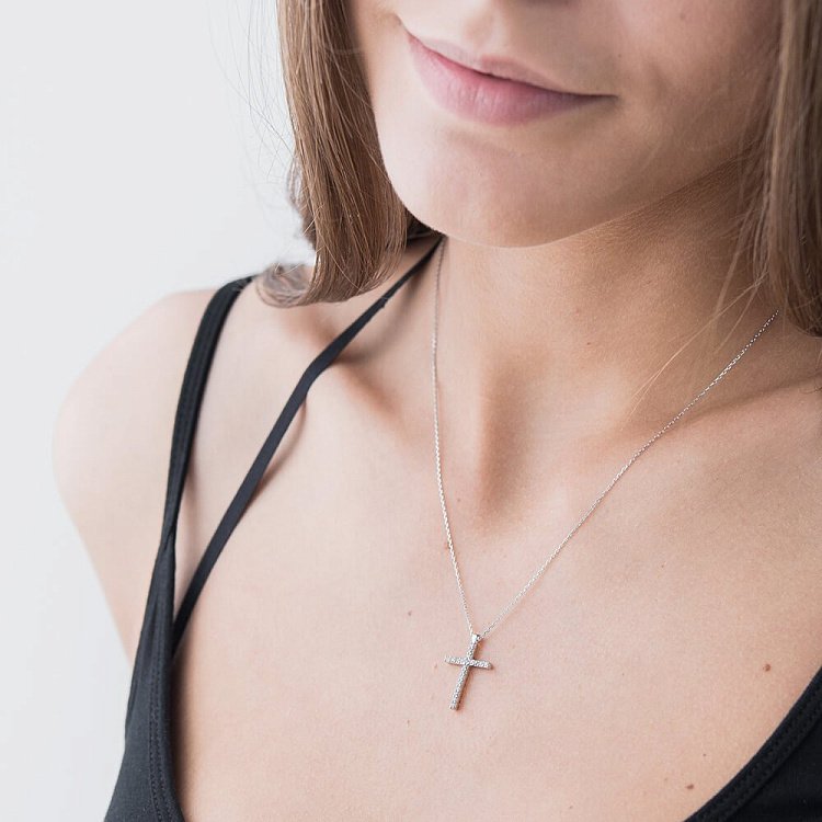 Двостороння золоте кольє "Хрестик" з фіанітами кол00815 від ювелірного магазину Онікс