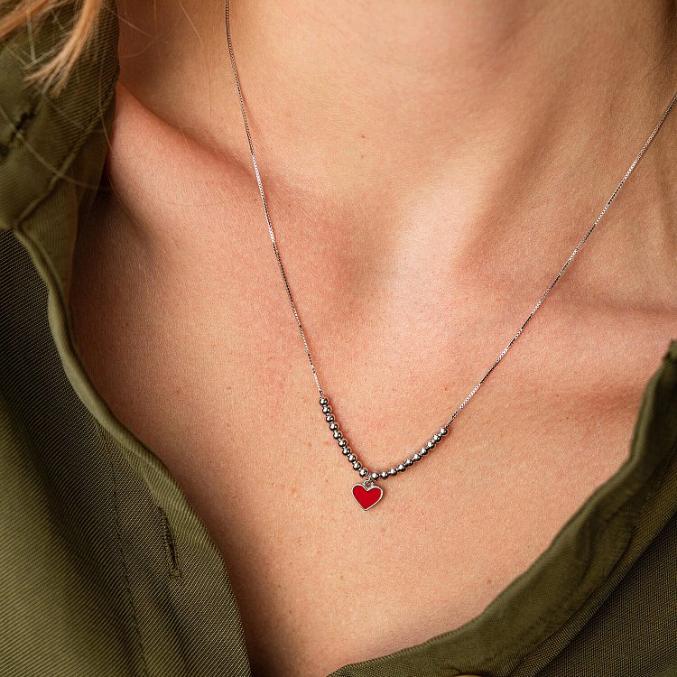 Серебряное колье с сердечком (эмаль) 18802 Серебряное колье с сердечком (эмаль) 18802 от ювелирного магазина Оникс