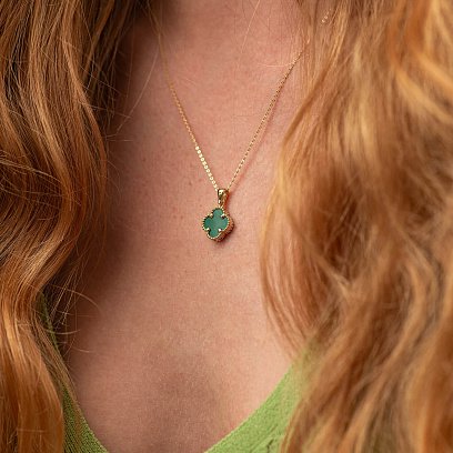 Підвіска "Конюшина" в жовтому золоті (малахіт) п03963 №2