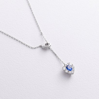 Золоте кольє - краватка "Сердечко" з діамантами і сапфіром колб0145mi №3