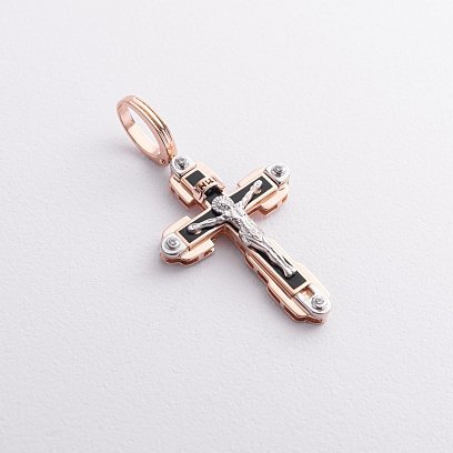 Православный крест "Распятие. Спаси и Сохрани" (эмаль, фианиты) 270070Е