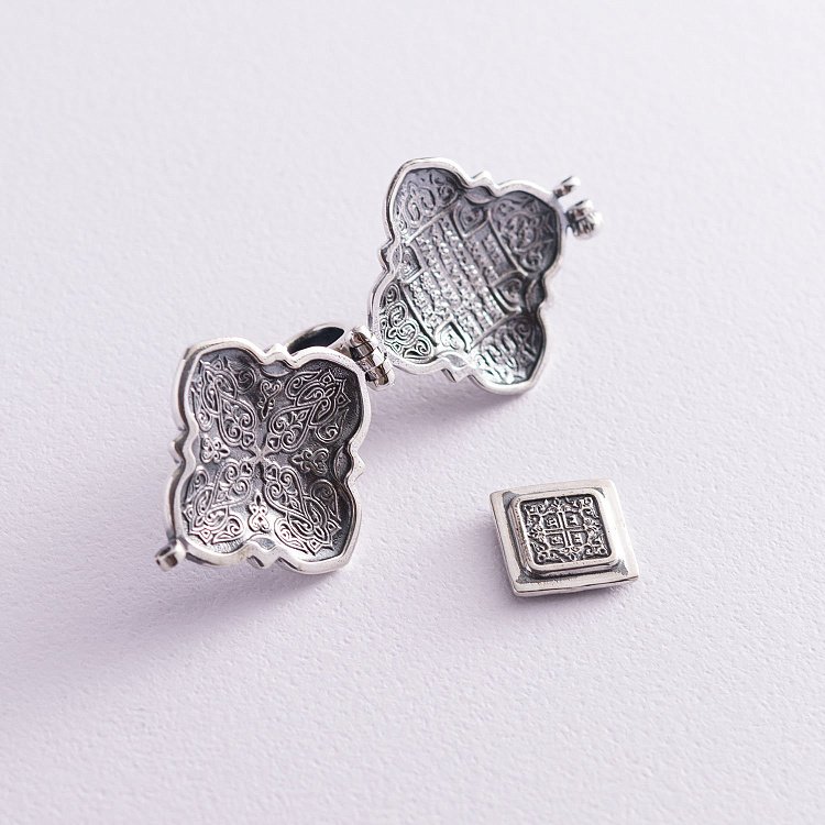 Серебряный мощевик "Господь Вседержитель. Казанская икона Божией Матери" с чернением 132475 от ювелирного магазина Оникс - 7