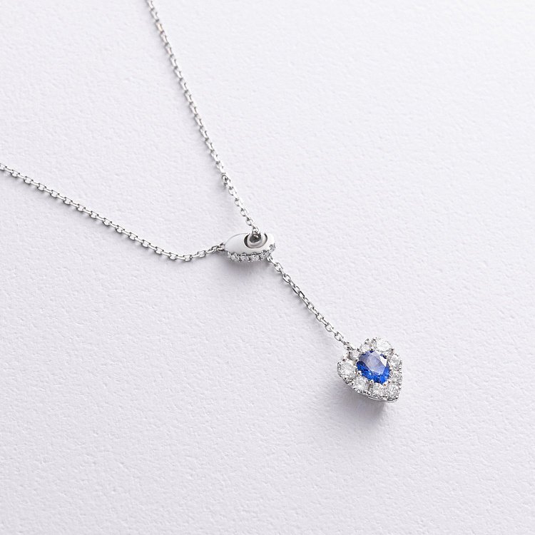 Золоте кольє - краватка "Сердечко" з діамантами і сапфіром колб0145mi від ювелірного магазину Онікс - 2