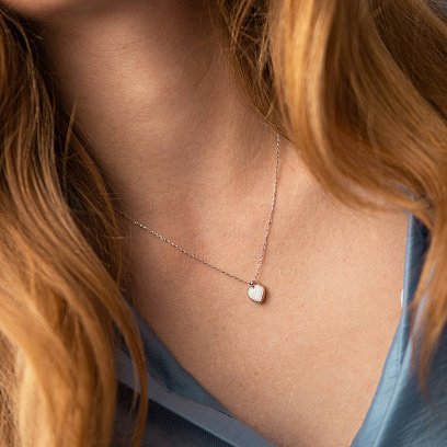 Колье "Сердечко" с синт. опалом (белое золото) кол02411 №6