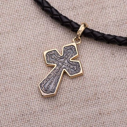 Срібний православний хрест з позолотою "Розп'яття" 132424 №2