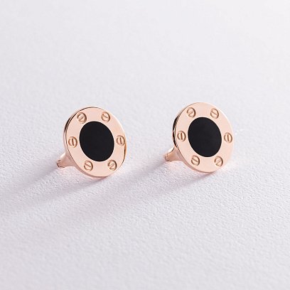 Сережки "Love" в червоному золоті (емаль) с06761