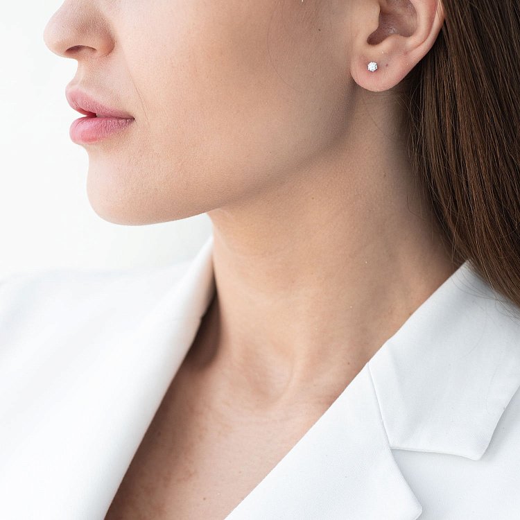 Сережки - пусети в білому золоті (діаманти) сб0240 від ювелірного магазину Онікс - 5