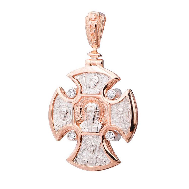 Золотой православный крестик с серебром и фианитами 14082962 от ювелирного магазина Оникс