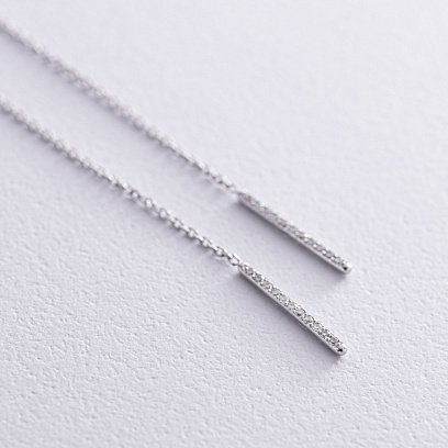 Золотые серьги - протяжки "Луна" с бриллиантами 322591121 №6