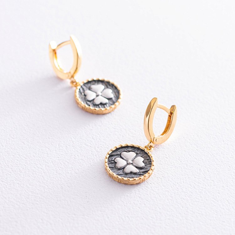 Срібні сережки "Удача" (чорніння, позолота) 122794 від ювелірного магазину Онікс - 3