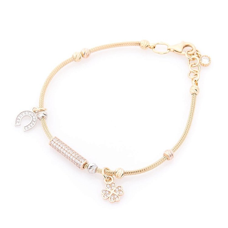 Золотий браслет "Конюшина і підкова" з фіанітами б04011 від ювелірного магазину Онікс