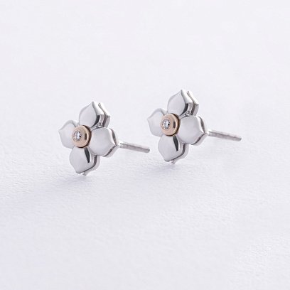 Золотые серьги - пусеты "Клевер" с бриллиантами 335221121 №4