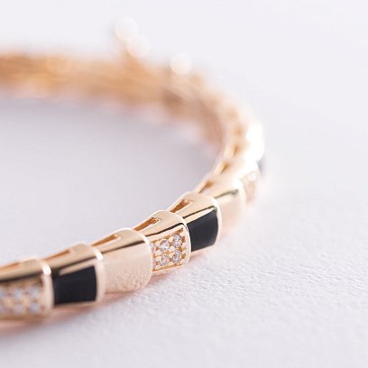 Жесткий браслет в желтом золоте (фианит, эмаль) б04503 №3