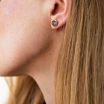 Золотые серьги-пусеты (дымчатый кварц) с06297 №4