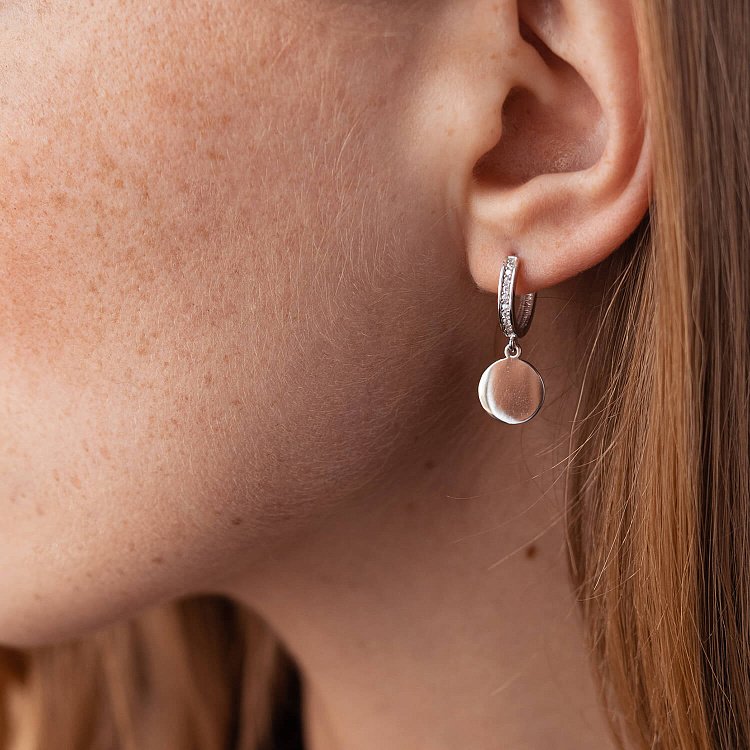 Сережки "Монетки" ﻿з білого золота (фіаніти) с08010 від ювелірного магазину Онікс - 3