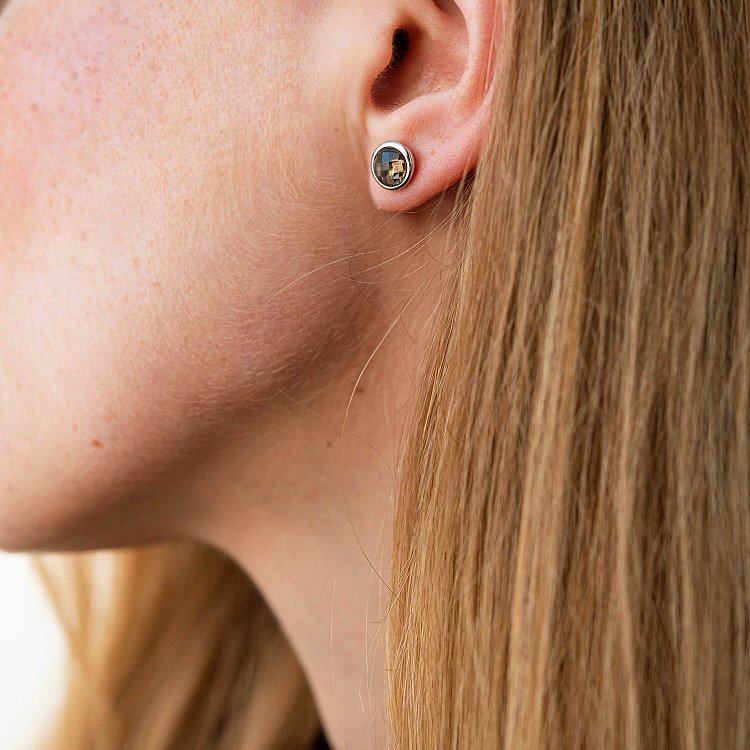 Золотые серьги-пусеты (дымчатый кварц) с06297 от ювелирного магазина Оникс - 3