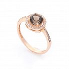 Золотое кольцо с дымчатым кварцем и фианитами к04627 от ювелирного магазина Оникс