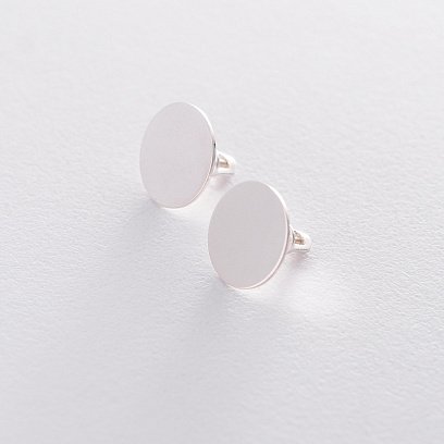 Срібні сережки-пусети "Круг" (блискучі) 122513 №4