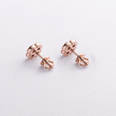 Cерьги - пусеты "Клевер" в красном золоте с09621 №3