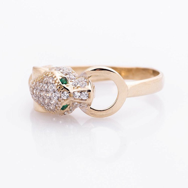 Золотое кольцо "Пантера" (фианиты) к05001 от ювелирного магазина Оникс - 2