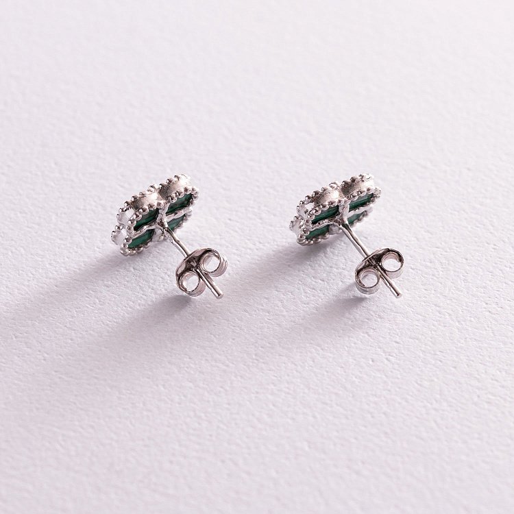 Срібні сережки - пусети "Конюшина" з малахітом 121815 від ювелірного магазину Онікс - 3